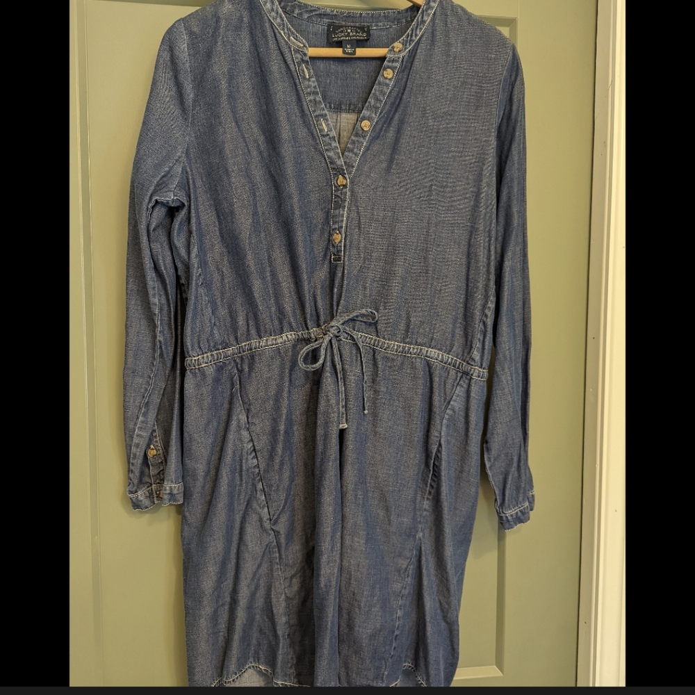 Lucky brand chambray tie waist dress size M